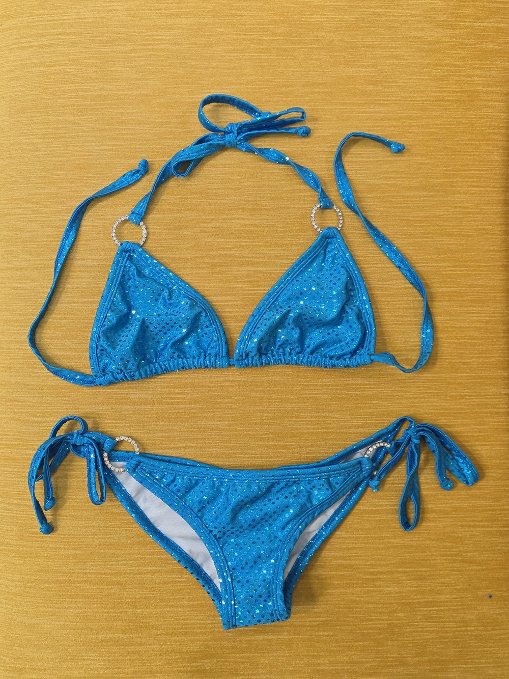 Daisy Beachwear Corsets Turquoise Sequin Triangle Tie Bikini Sparkle Large